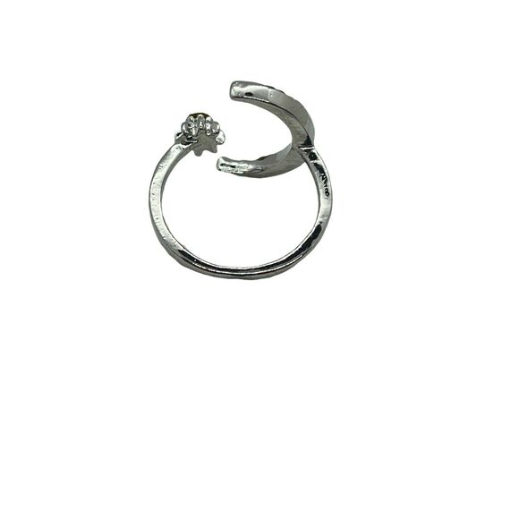 Wrap Ring Crescent Moon Star Celestial Womens Silver Tone Crystal Adjustable - Picture 4 of 15